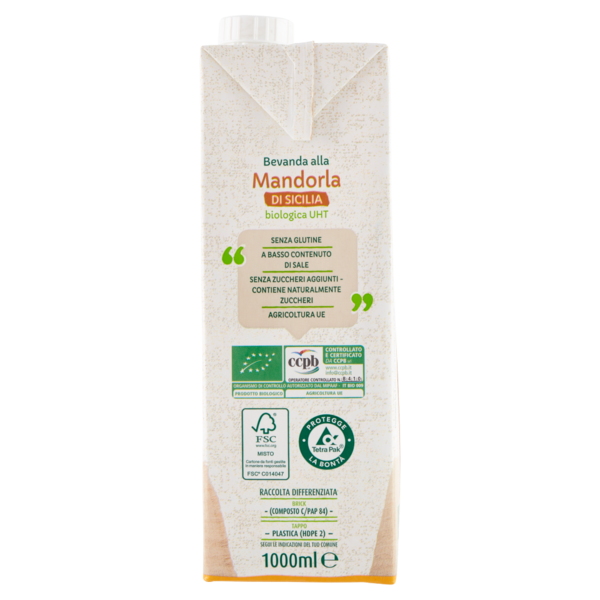 IL GIGANTE bio Bevanda alla Mandorla di Sicilia biologica UHT 1000 ml