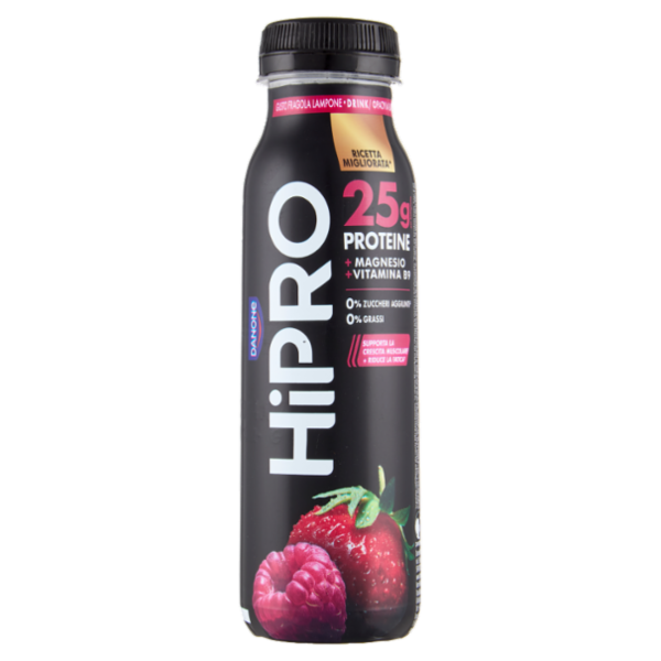 HiPRO Drink Fragola Lampone,25g Proteine,0% grassi,con Magnesio&Vit B9, senza lattosio, 300g