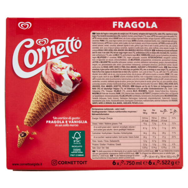 Cornetto Fragola 6 x 87 g
