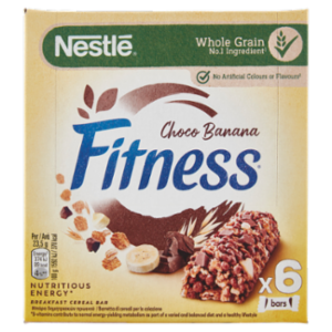 FITNESS Choco Banana Barrette Di Cereali Con Cioccolato Al Latte e Banana 6 Pezzi Da 23,5g