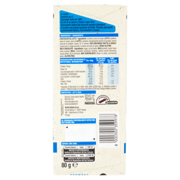 PERUGINA Latte Cremoso Tavoletta di Cioccolato al Latte 80 g