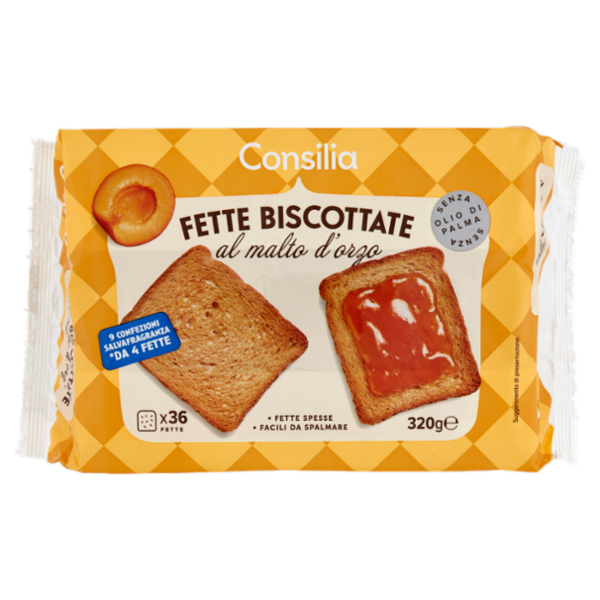 Consilia Fette Biscottate al Malto d'Orzo in Confezioni Salvafreschezza 9x4 fette 320 g