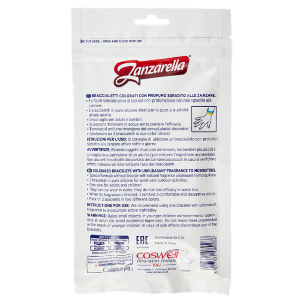 Zanzarella Braccialetti Colorati con Profumo Sgradito alle Zanzare Sport & Fun 2 pz