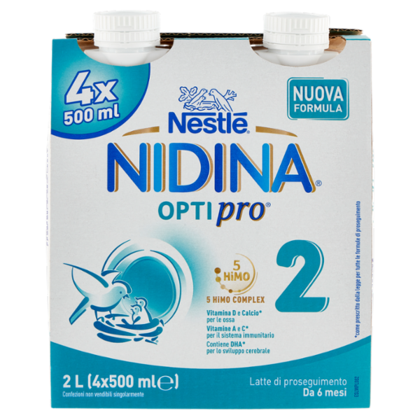 NESTLÉ NIDINA Optipro 2 Latte di proseguimento liquido da 6 mesi 4 Brick da 500ml (2L)