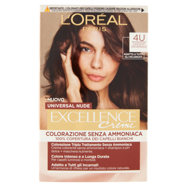 L'Oreal Paris Colorazione permanente senza ammoniaca, Riflesso Universale, Castano 4U