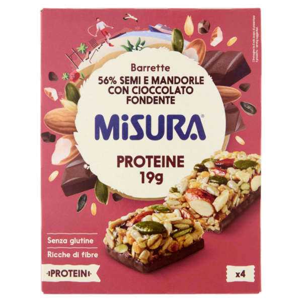 Misura Protein Barrette 56% Semi e Mandorle con Cioccolato Fondente 4 x 30 g