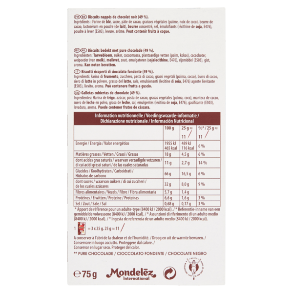 Mikado, biscotto ricoperto di cioccolato fondente - 75g