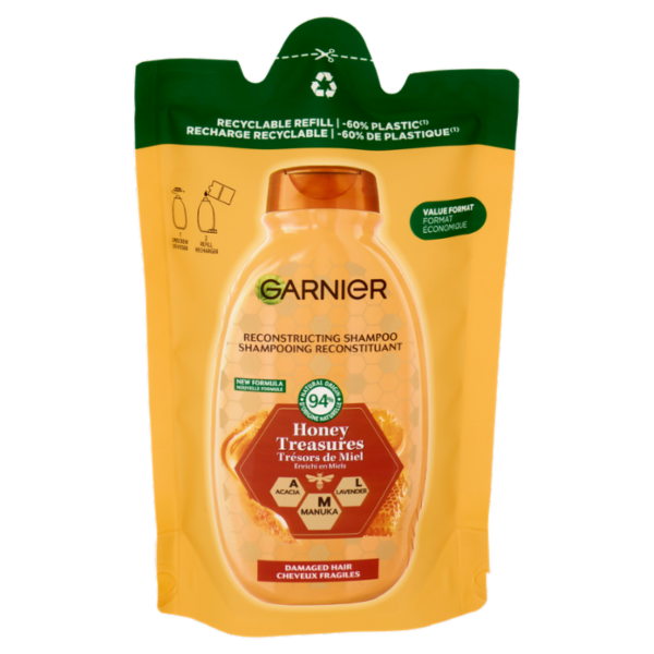 Garnier Ultra Tesori di Miele, Eco-Ricarica Shampoo Riparatore, Secchi Deboli e Danneggiati, 250ml