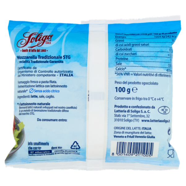 Latteria Soligo Fior di latte Mozzarella tradizionale STG 100 g