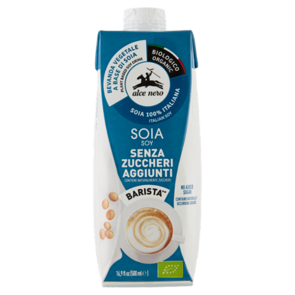 alce nero Bevanda Vegetale a Base di Soia Senza Zuccheri Aggiunti Barista** 500 ml