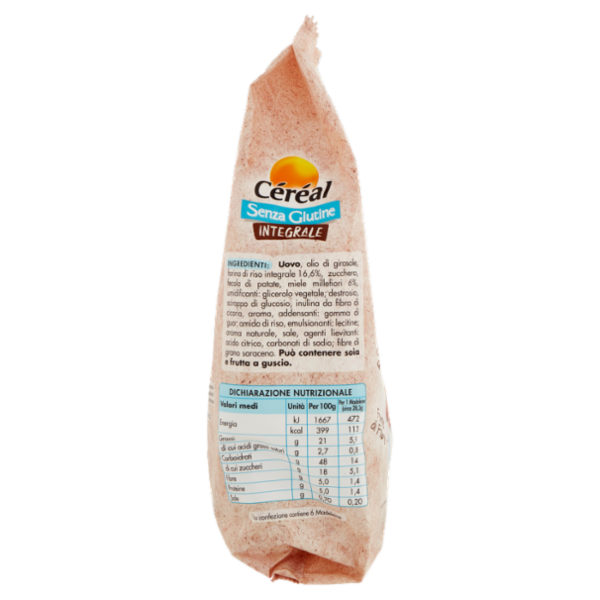 Céréal Senza Glutine Madeleine con Miele, Farina di Riso integrale, 6 Merendine senza lattosio, 170g
