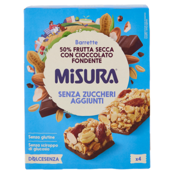 Misura Dolcesenza Barrette 50% Frutta Secca con Cioccolato Fondente 4 x 30 g