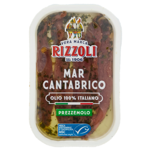 Rizzoli Filetti di Alici del Mar Cantabrico Olio 100% Italiano Prezzemolo 40 g