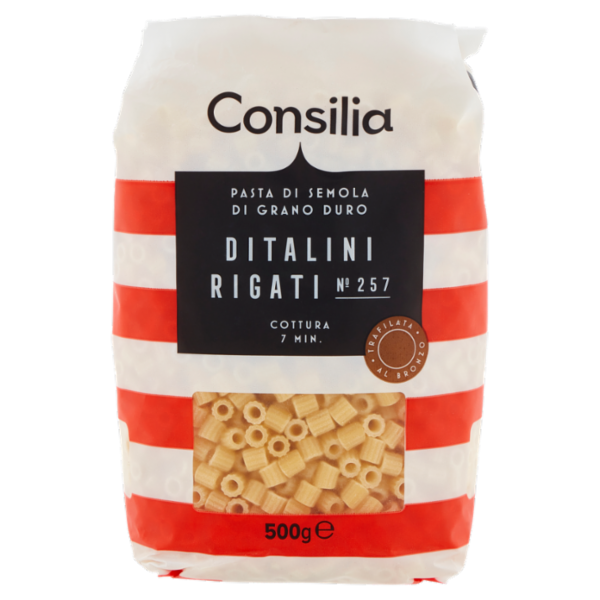 Consilia Pasta di Semola Trafilata al Bronzo Ditalini Rigati 500 g