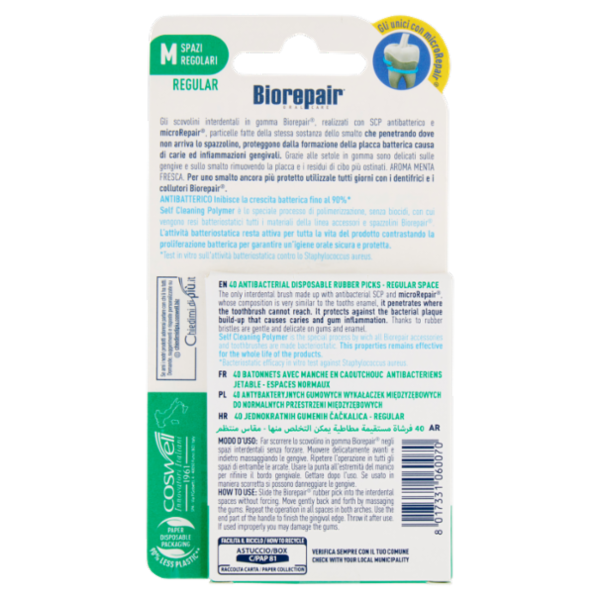 Biorepair Scovolini Monouso in Gomma Antibatterico M 40 pz