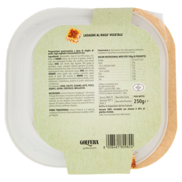 Golfera Ben Fatto Lasagne al Ragù Vegetale 250 g
