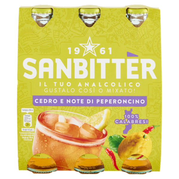 Sanbittèr, Cedro e Note di peperoncino, Aperitivo Analcolico - 3 x 200ml