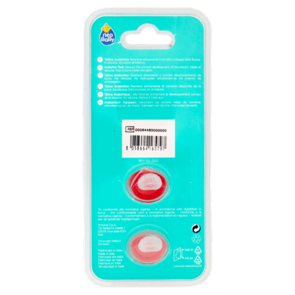 neo Baby Light Succhietto Anatomico in Silicone 0m+ Dino Rosa 2 pz