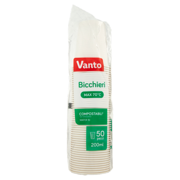 Vanto Bicchieri in Mater Bi Biodegradabili e Compostabili Ecologici 200 cc 50 pezzi