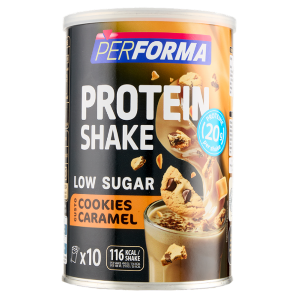 Performa Protein Shake Cookies Caramel, low sugar, 116kcal per shake - 10 porzioni - 340g