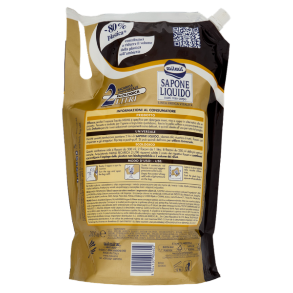 milmil Sapone Liquido Argan & Miele Ricarica Universale Ecologica 2 Litri