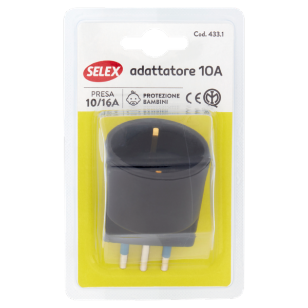 Selex Adattatore Semplice Spina 10A + 1 Presa 10-16A(Ted) Nero