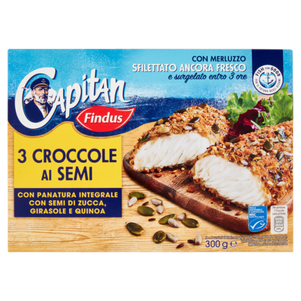 Capitan Findus 3 Croccole ai Semi con 100% Filetti di Merluzzo 300 g