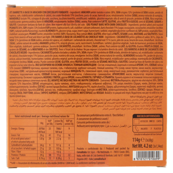Cerealitalia 20+Pro Arachidi & Cioccolato Fondente 3 x 38 g
