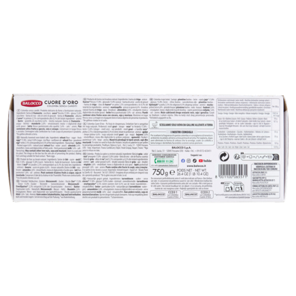 Balocco Cuore d'Oro Colomba Senza Canditi 750 g