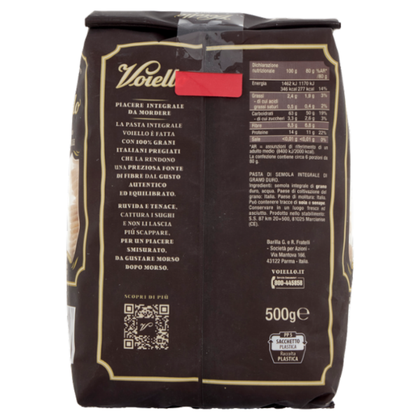 Voiello Pasta Il Fusillo Integrale N°141 Grano 100% Italiano Trafilata Bronzo 500g