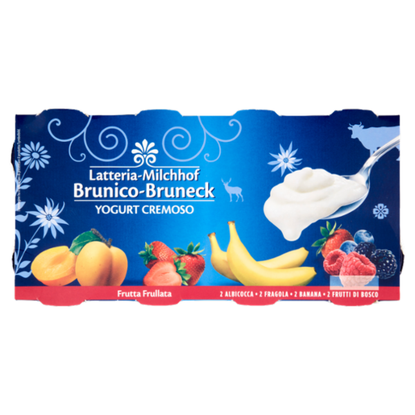 Latteria Brunico Yogurt Cremoso 2 Albicocca - 2 Fragola - 2 Banana - 2 Frutti di Bosco 8 x 125 g
