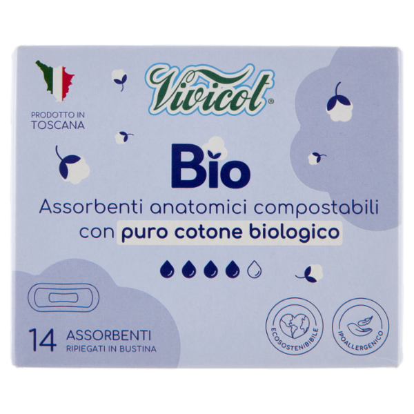 Vivicot Bio Assorbenti anatomici compostabili Ripiegati in Bustina 14 pz