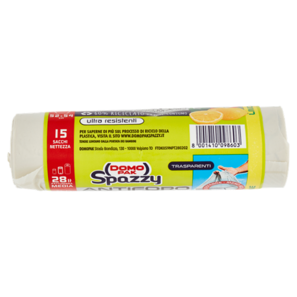 Domopak Spazzy Antiforo Profumati con Manici 28 lt Pattumiera Media 52x54 cm Limone 15 pz