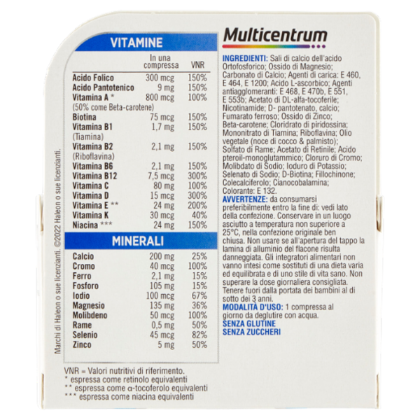 Multicentrum Uomo 50+ Integratore Multivitaminico con Vitamina D, B12, Calcio e Magnesio 30 cpr 40 g