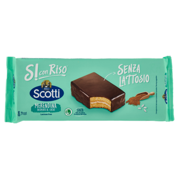Riso Scotti Si con Riso Senza Lattosio Merendina Ricoperta al Cacao 8 x 33 g