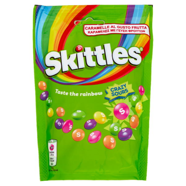 Skittles Crazy Sours, Caramelle Frizzanti Assortite al Gusto Frutta 136g