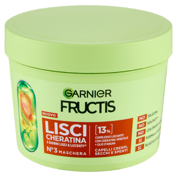 Fructis Lisci Cheratina N°3 Maschera, per Capelli Crespi, Secchi e Spenti, 370 ml