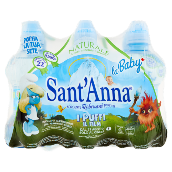 Sant'Anna la Baby Naturale Sorgente Rebruant Vinadio i Puffi 6 x 0,25 L