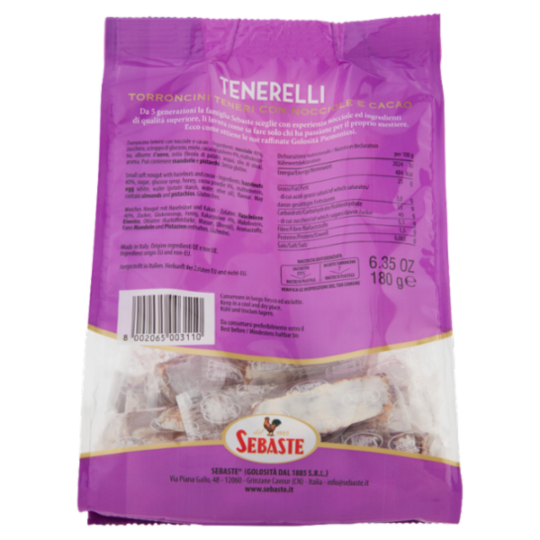 Sebaste Tenerelli Torroncini Teneri con Nocciole e Cacao 180 g