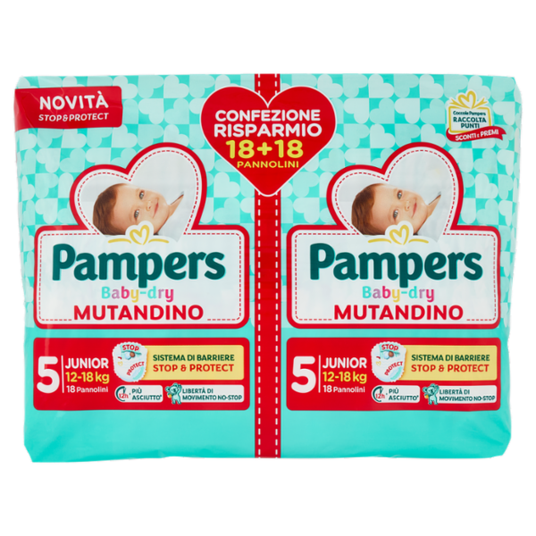Pampers Baby-dry Mutandino Junior 18 + 18 pz