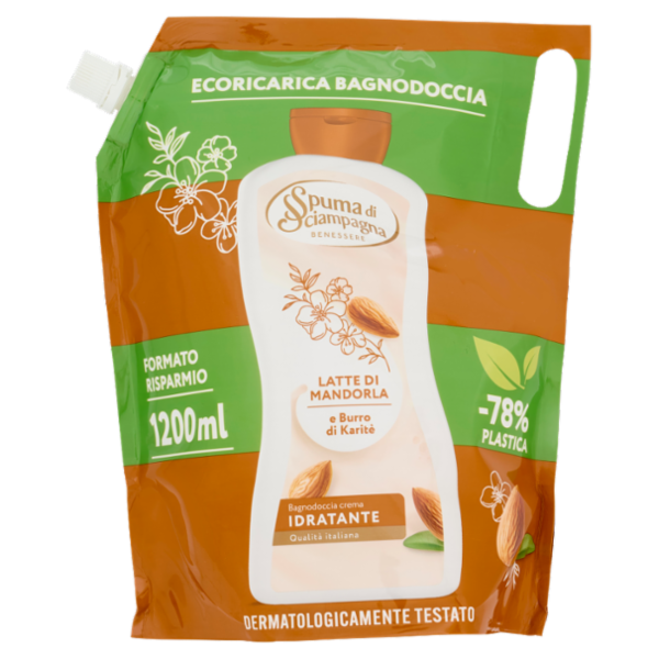 Spuma di Sciampagna Benessere Bagnodoccia crema Idratante Latte di Mandorla Ecoricarica 1200 ml