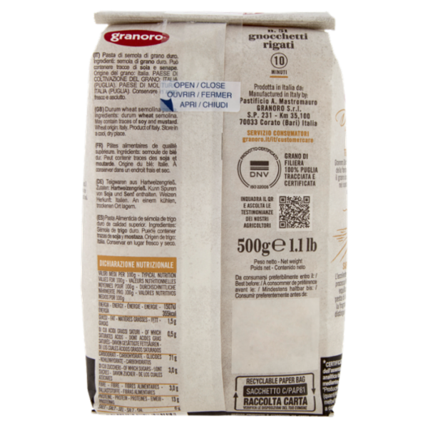 granoro Dedicato gnocchetti rigati n. 51 500 g