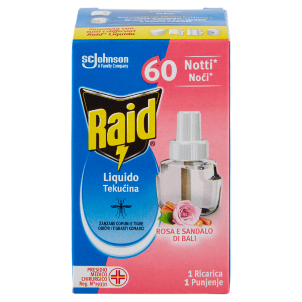 Raid Liquido Elettrico Ricarica, 60 Notti, Rosa e sandalo di bali, 36ml