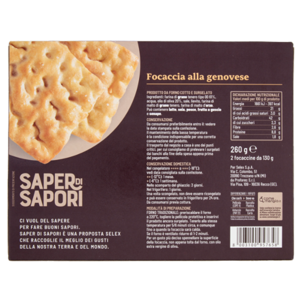 Selex Saper di Sapori Focaccia alla Genovese Surgelata 2x130 g
