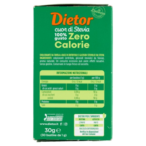 Dietor cuor di Stevia Zero Calorie Bustine 30 x 1 g
