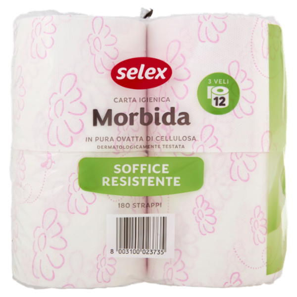 Selex Carta Igienica 3 Veli 180 Strappi 12 Rotoli