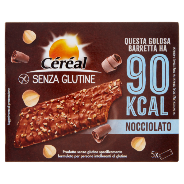 Céréal Barrette Snack Nocciolato Senza Glutine, con cioccolato e nocciole tostate - 5 x 18 g
