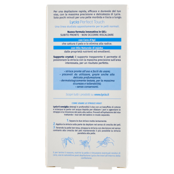 Lycia perfect touch strisce depilatorie Viso Pelli Normali 20 strisce + 4 salviettine