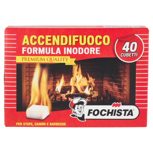 Fochista Accendifuoco Formula Inodore Premium Quality per Stufe, Camini e Barbecue Cubetti 40 pz