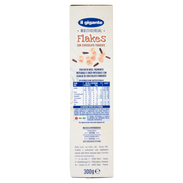 IL GIGANTE Multicereal Flakes con Cioccolato Fondente 300 g